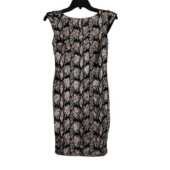 Guess Womens Sequins Sophy Mini Dress Cap Sleeve Scoop Back Black Gold XS NWT - Picture 1 of 10